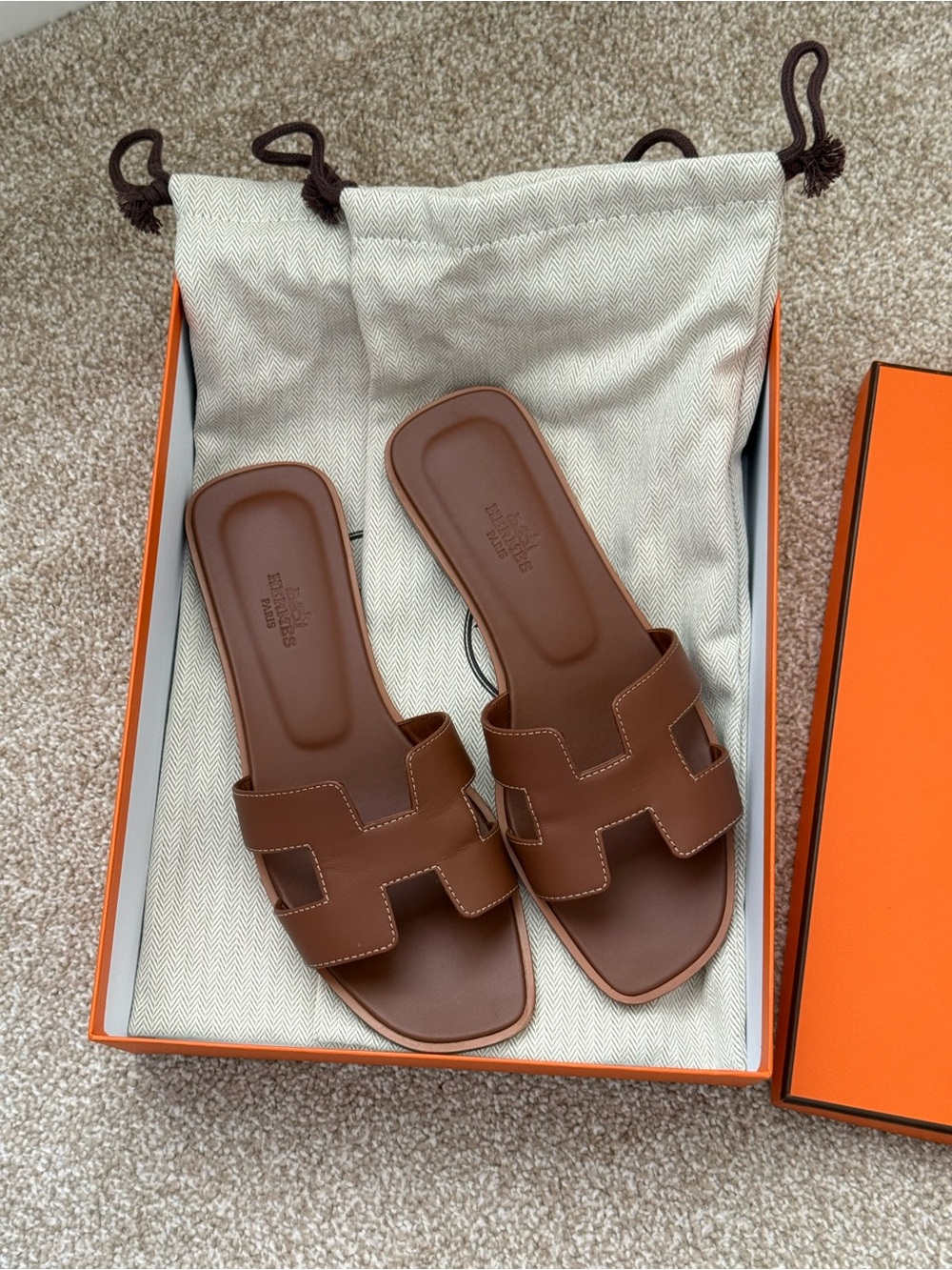 Hermes Oran Sandals size 37 US 6.5 color Gold Brown *ORIGINAL*